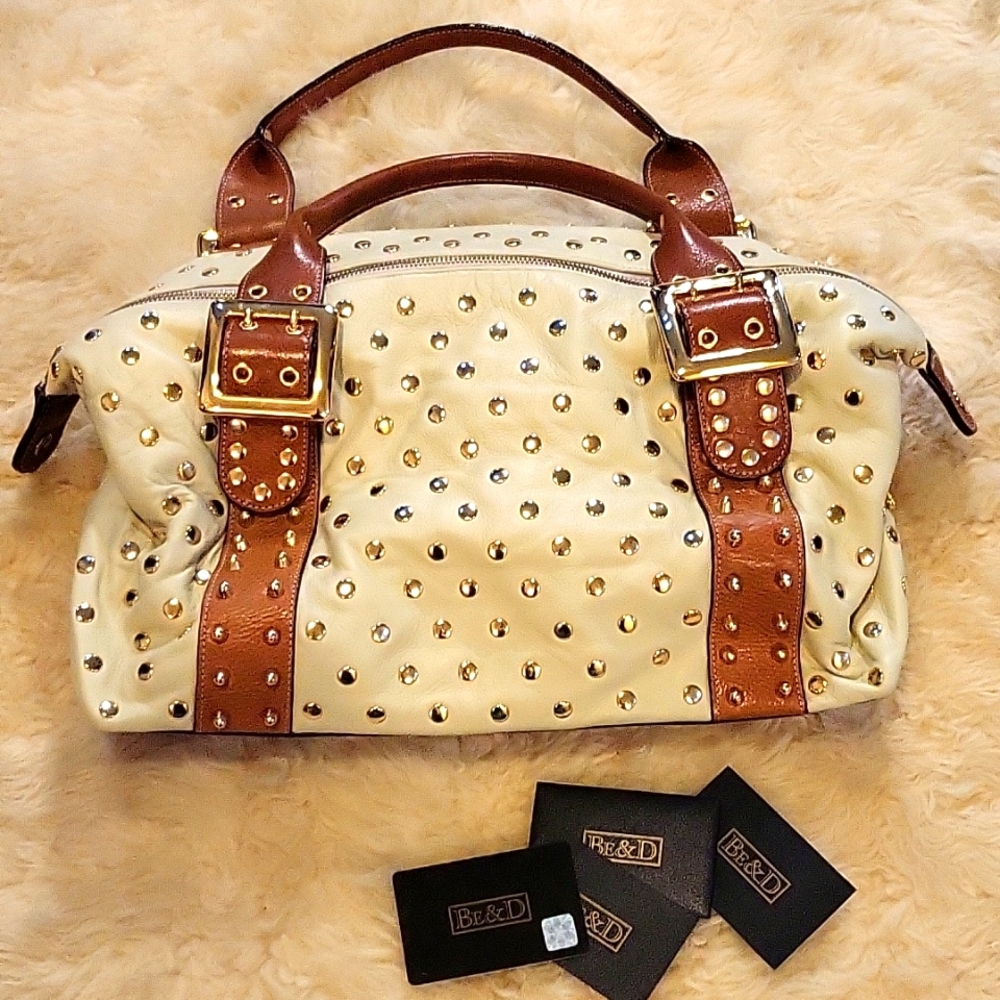 BE & D LUXURIOUS CREAM LEATHER GARBO CARRY BAG/PURSE CERTIFIED